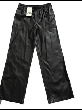 Zara Black Faux Leather Wide-Leg Pants